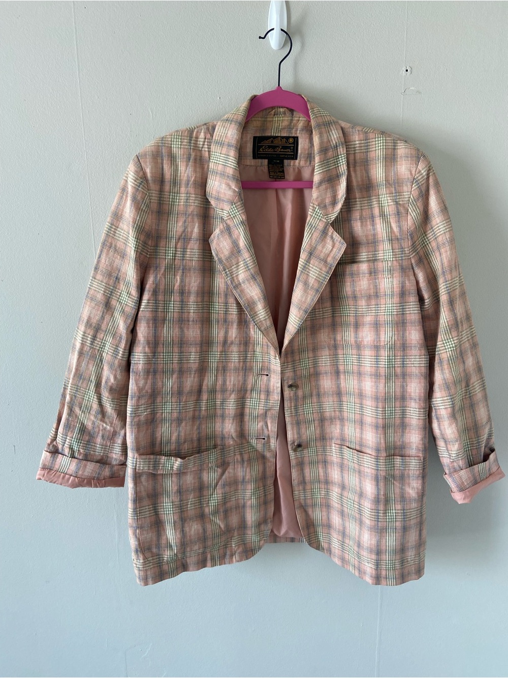 Vintage Eddie Bauer oversized womens blazer plaid linen cotton blend size medium